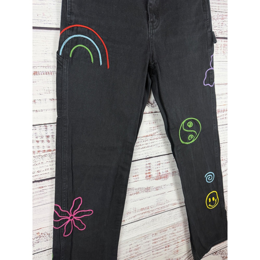 PacSun 90's BF Carpenter Jeans Black Embroidered Rainbow Y2K Baggy sz 26 - Picture 7 of 10